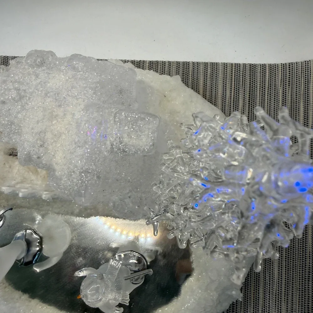 Heritage Mint Holiday Ice Sculptures Skating Snowman Village Scene C135 Light Up
